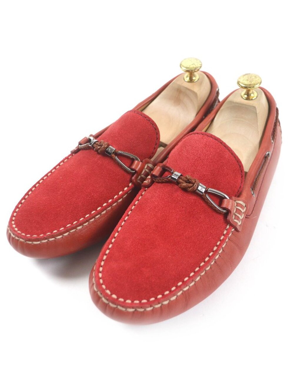 Louis Vuitton LV Logo Suede Leather Loafers Driving Shoes Red 6.5